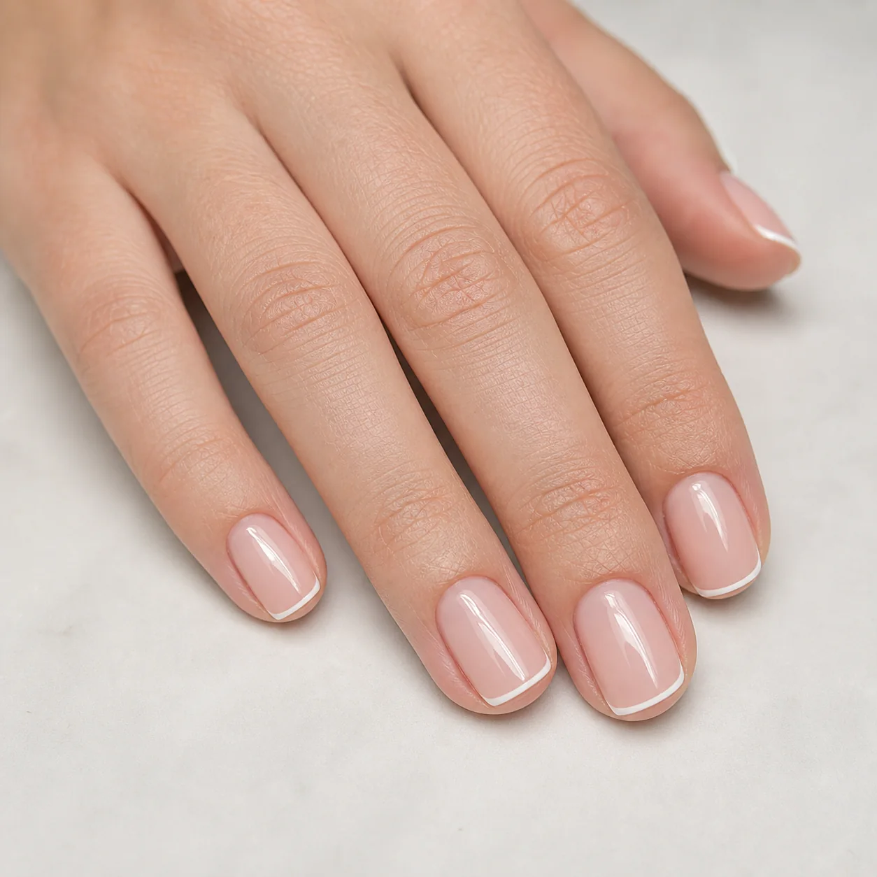 Modern French nails with a clean glossy finish